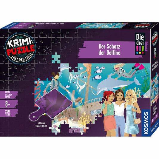 KOSMOS Krimipuzzle Die drei !!! Der Schatz der Delfine, Krimi Puzzle, Rätsel, Spiel, Kinder, ab 8 Jahren, 685287