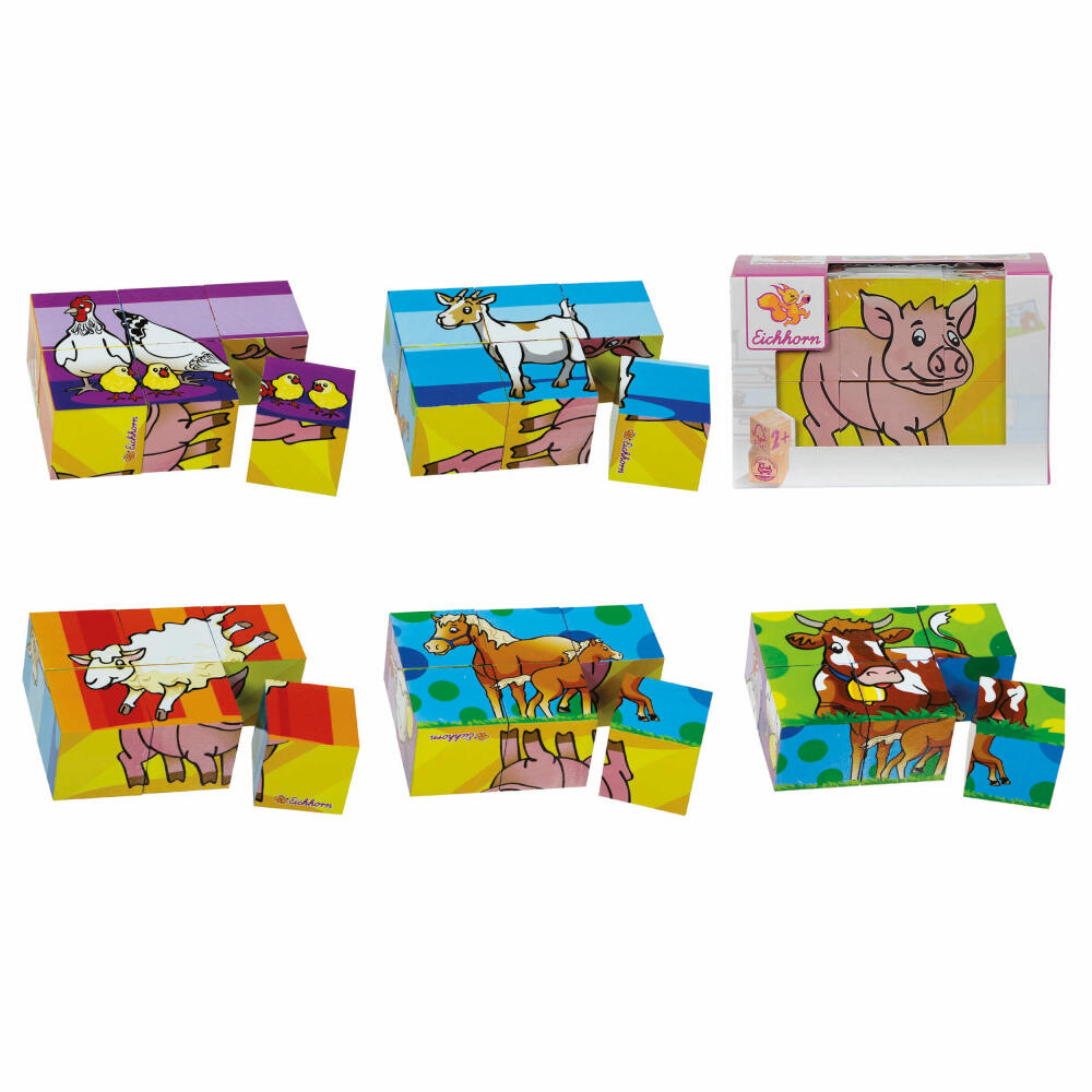 Eichhorn Picture Cube Small, Farm, Puzzle, Laying Cube, Cube Puzzle, 6 Animal Motifs, 100005481