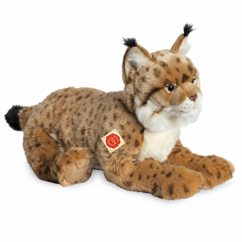 Teddy Hermann Lynx, cuddly toy, stuffed toy, plush toy, wild animal, forest animal, lying, plush, brown, 45 cm, 90467