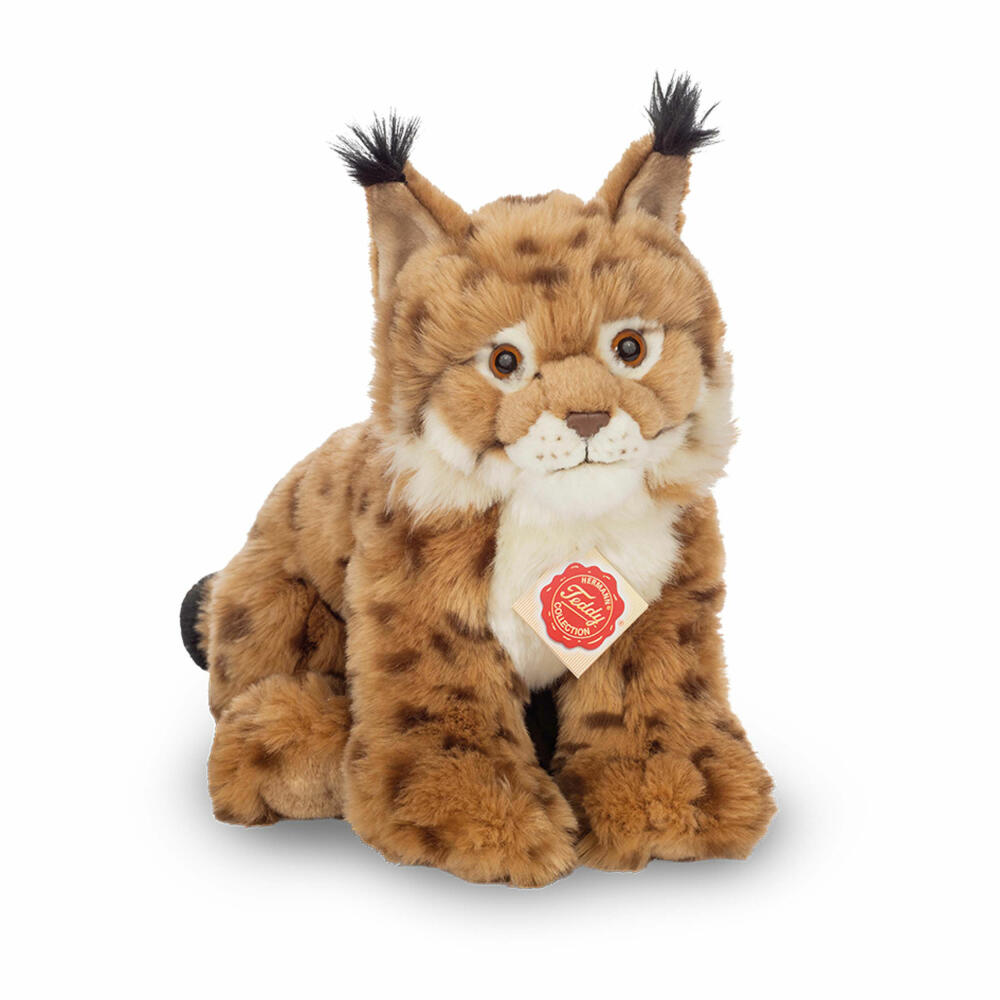 Teddy Hermann Lynx, cuddly toy, stuffed toy, plush toy, wild animal, forest animal, sitting, plush, brown, 26 cm, 90470