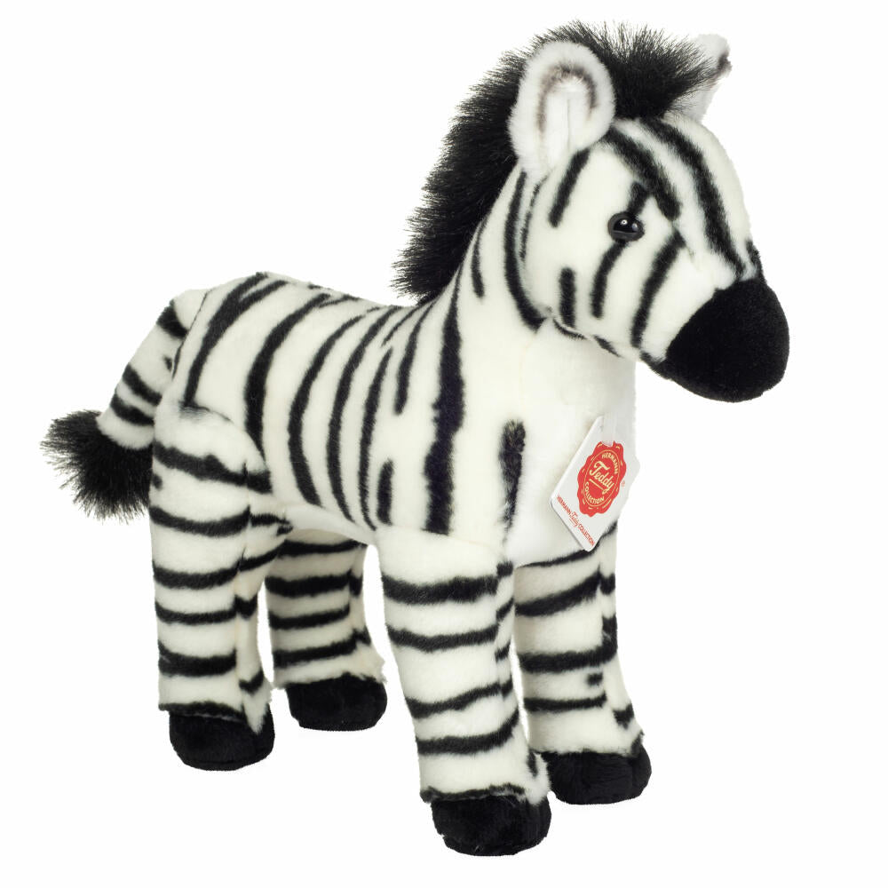 Teddy Hermann Zebra, Cuddly Toy, Stuffed Toy, Plush Toy, Exotic Wild Animal, Black and White, 25 cm, 904823
