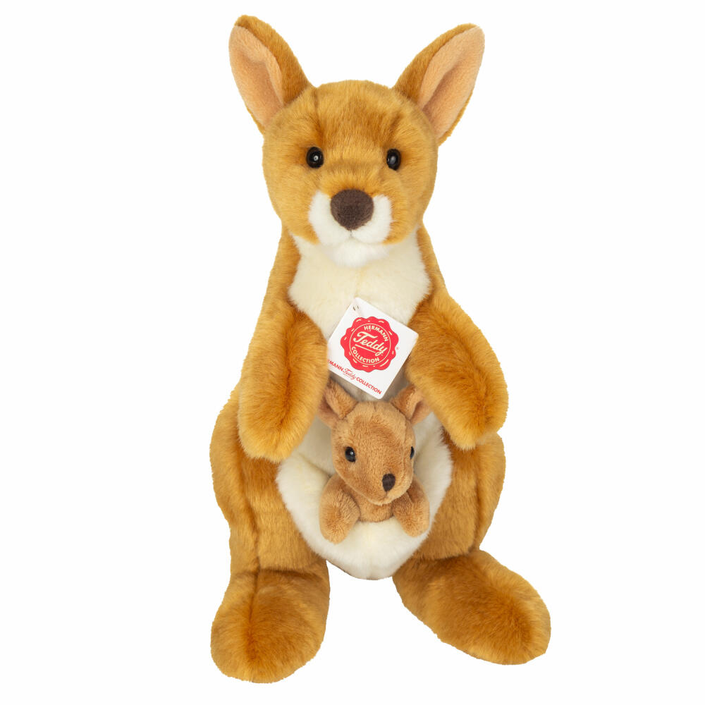 Teddy Hermann Kangaroo with Baby, Cuddly Toy, Stuffed Toy, Plush Toy, Exotic Wild Animal, Light Brown, 30 cm, 916338