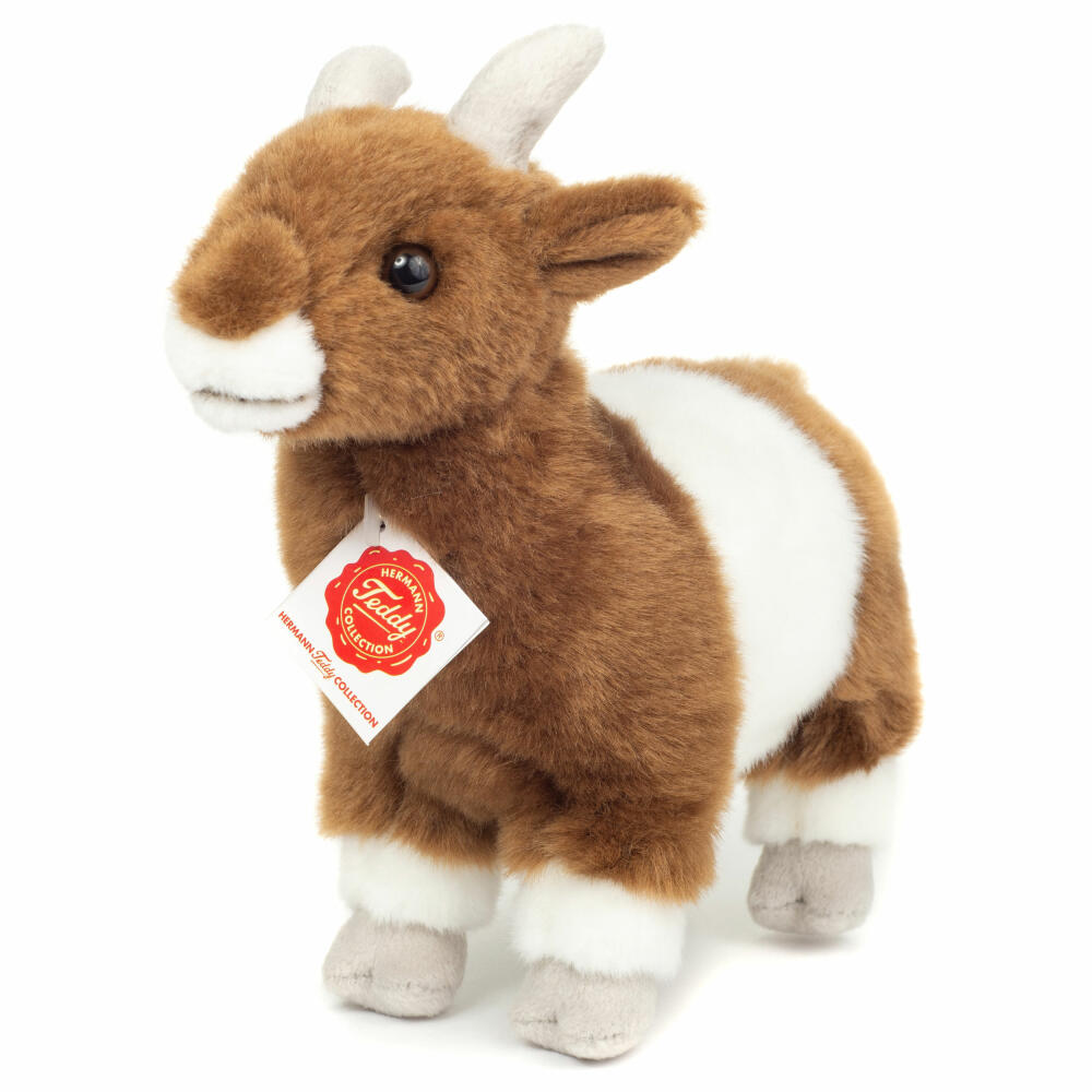 Teddy Hermann Goat, Cuddly Toy, Stuffed Toy, Plush Toy, Domestic and Farm Animal, Brown White, 22 cm, 917199