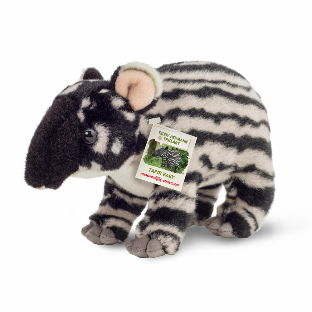 Teddy Hermann Tapir Baby, Cuddly Toy, Stuffed Toy, Plush Toy, Exotic Wild Animal, Black and White, 24 cm, 923329