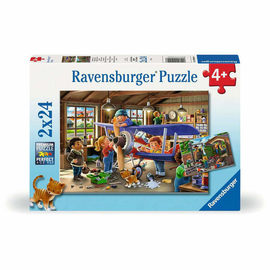 Ravensburger Eisenbahn- und Flugzeugservice, Puzzle, Kinderpuzzle, 2 x 24 Teile, 12004044