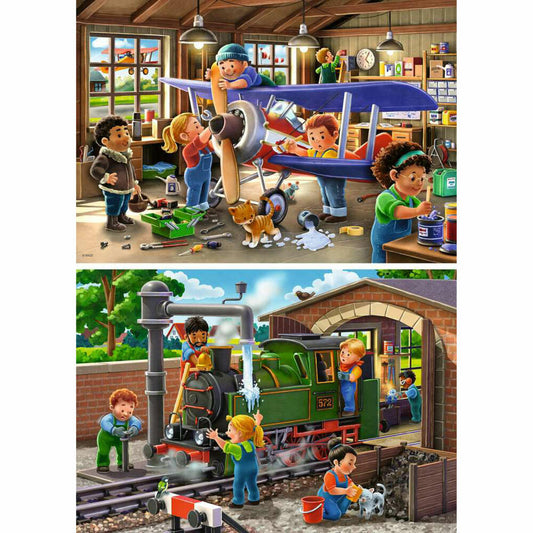 Ravensburger Eisenbahn- und Flugzeugservice, Puzzle, Kinderpuzzle, 2 x 24 Teile, 12004044