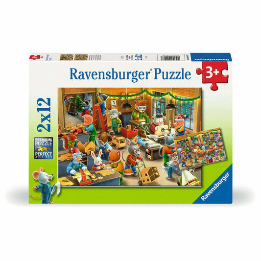 Ravensburger Weihnachtswerkstatt, Puzzle, Kinderpuzzle, 2 x 12 Teile, 12004047