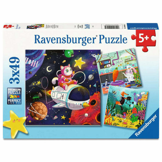 Ravensburger Tierwissenschaftler, Puzzle, Kinderpuzzle, 3 x 49 Teile, 12004048