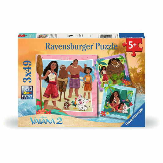 Ravensburger Disney Vaiana 2 Auf, zu neuen Abenteuern, Puzzle, Kinderpuzzle, 3 x 49 Teile, 12004102