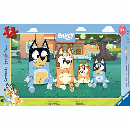 Ravensburger Bluey und ihre Familie, Puzzle, Rahmenpuzzle, Kinderpuzzle, 15 Teile, ab 3 Jahren, 12004109