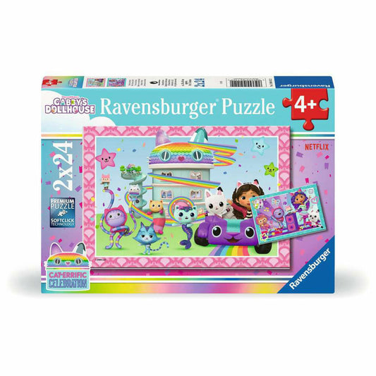 Ravensburger Gabbys Dollhouse Bereit zu feiern! Puzzle, Kinderpuzzle, 2 x 24 Teile, 12004112