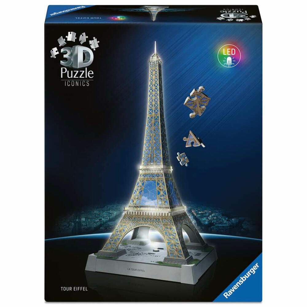 Ravensburger 3D Puzzle Iconics Eiffelturm - mit Licht, Bauwerke, 216 Teile, ab 10 Jahren, 12008024