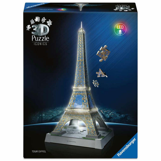 Ravensburger 3D Puzzle Iconics Eiffelturm - mit Licht, Bauwerke, 216 Teile, ab 10 Jahren, 12008024