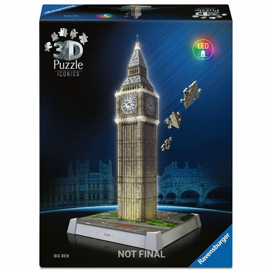 Ravensburger 3D Puzzle Iconics Big Ben - mit Licht, Bauwerke, 216 Teile, ab 8 Jahren, 12008025