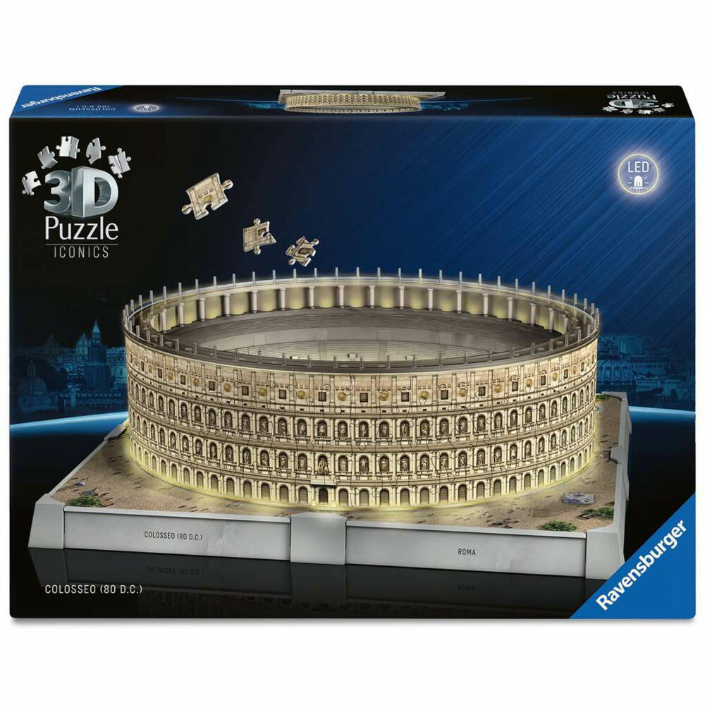 Ravensburger 3D Puzzle Iconics Kolosseum Rom - mit Licht, Bauwerke, 216 Teile, ab 8 Jahren, 12008034
