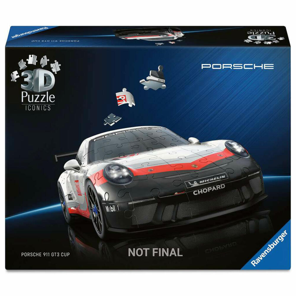 Ravensburger 3D Puzzle Iconics Porsche 911 GT3 Cup, Modell, 108 Teile, ab 8 Jahren, 12008039