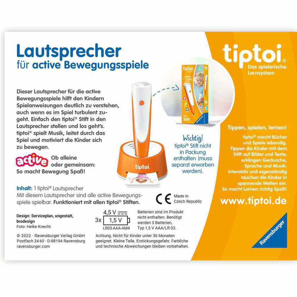 Ravensburger tiptoi ACTIVE Lautsprecher, für ACTIVE Bewegungsspiele, für tiptoi Stift, 00093