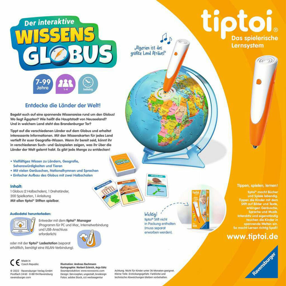 Ravensburger tiptoi Der interaktive Wissens-Globus, Lernspiel, ab 7 Jahren, 00107