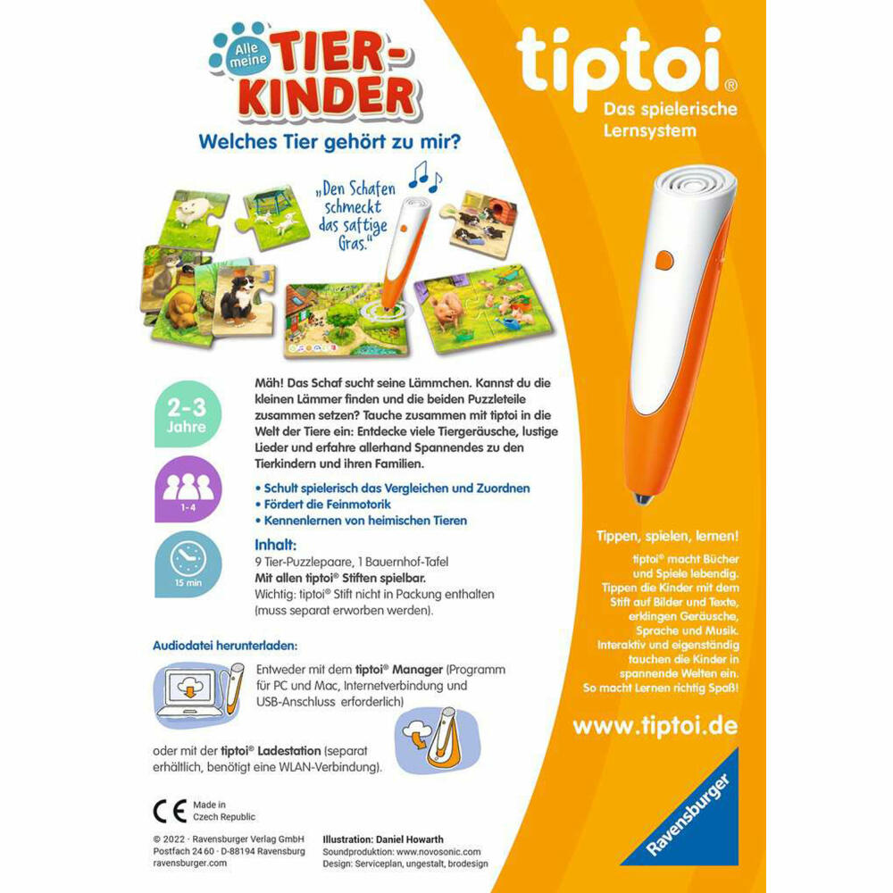 Ravensburger tiptoi Alle meine Tierkinder, Lernspiel, Kinderspiel, ab 2 Jahren, 00108