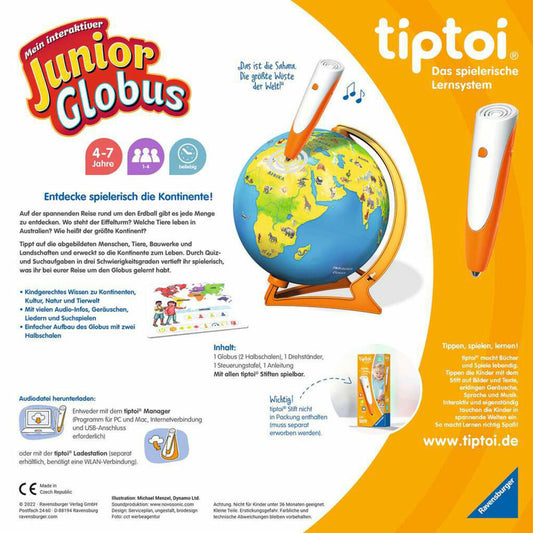 Ravensburger tiptoi Mein interaktiver Junior Globus, Lernspiel, Kinderspiel, ab 4 Jahren, 00115