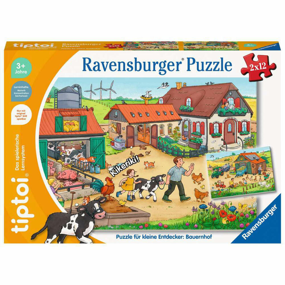 Ravensburger tiptoi Puzzle für kleine Entdecker: Bauernhof, Kinderpuzzle, 2 x 12 Teile, 00136