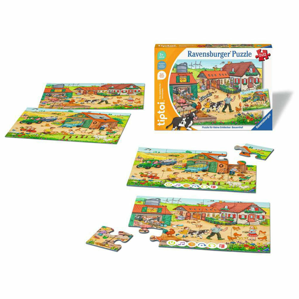Ravensburger tiptoi Puzzle für kleine Entdecker: Bauernhof, Kinderpuzzle, 2 x 12 Teile, 00136