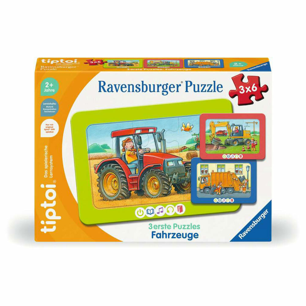 Ravensburger tiptoi 3 erste Puzzles: Fahrzeuge, Kinderpuzzle, 3 x 6 Teile, 00227