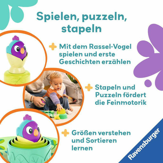 Ravensburger Play+ Baby-Stapel-Puzzle: Vogelnest, Stapelspielzeug, Baby Spielzeug, 04857