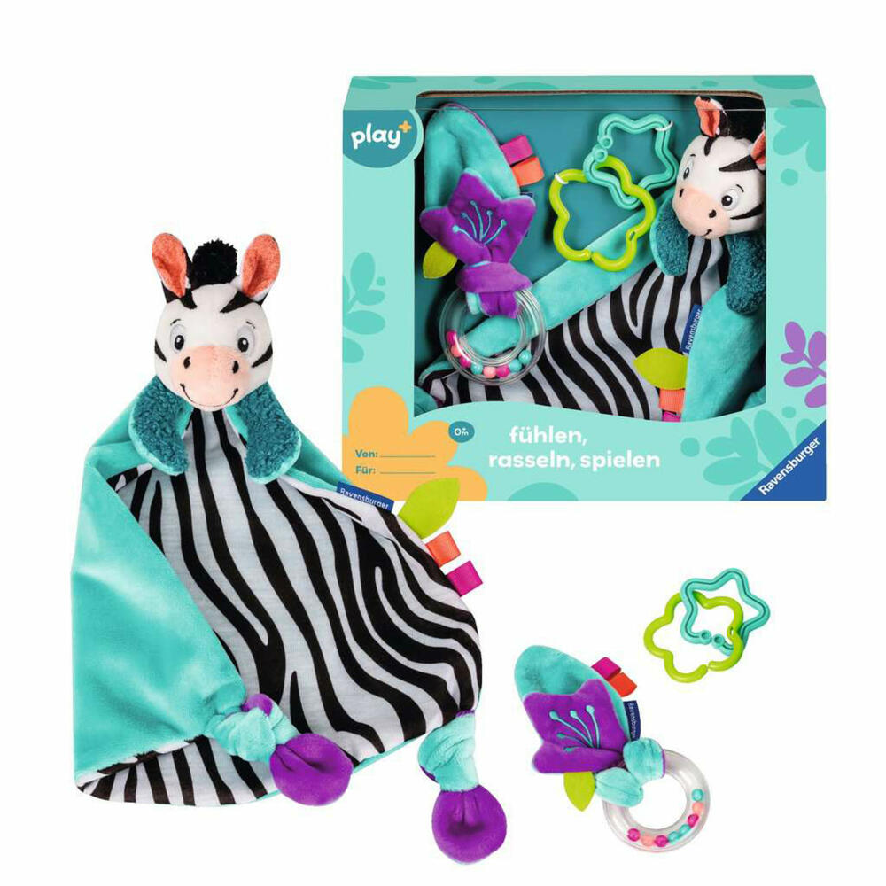 Ravensburger Play+ Fühlen, rasseln, spielen, Geschenk-Set: Zebra, Greifling, Spielzeug, Baby, 04858