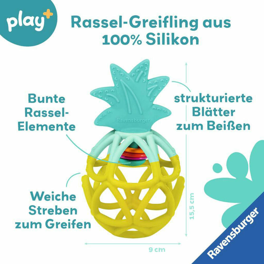 Ravensburger Play+ Rassel-Greifling: Ananas, Greifspielzeug, Baby Spielzeug, 04869