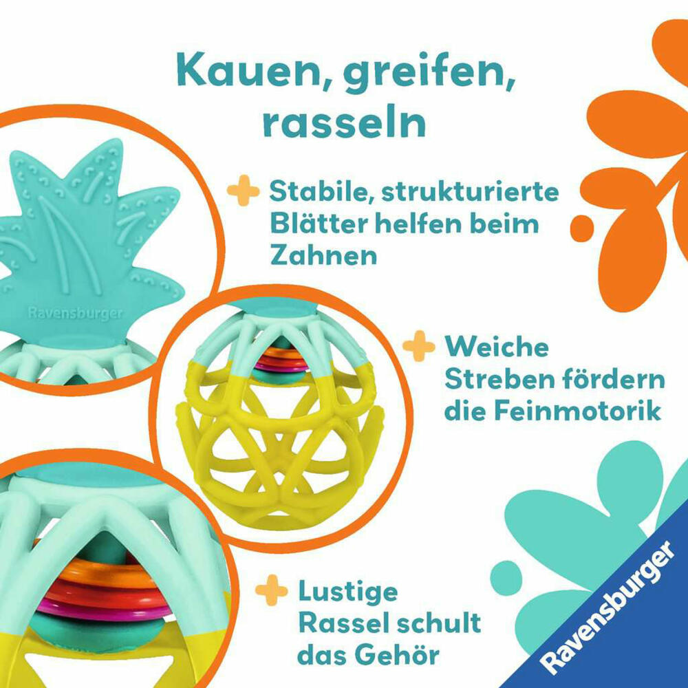 Ravensburger Play+ Rassel-Greifling: Ananas, Greifspielzeug, Baby Spielzeug, 04869