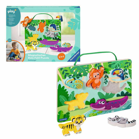 Ravensburger Play+ Magnetisches Holz-Fühl-Puzzle: Dschungel, Kinderpuzzle, Balancierspiel, ab 12 Monaten, 04872