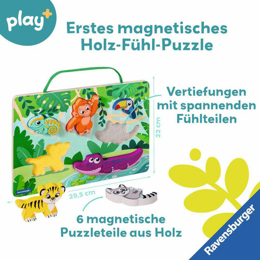 Ravensburger Play+ Magnetisches Holz-Fühl-Puzzle: Dschungel, Kinderpuzzle, Balancierspiel, ab 12 Monaten, 04872