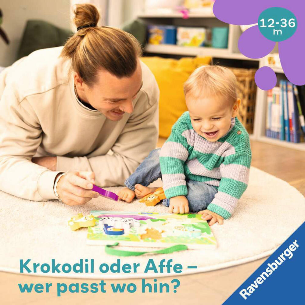 Ravensburger Play+ Magnetisches Holz-Fühl-Puzzle: Dschungel, Kinderpuzzle, Balancierspiel, ab 12 Monaten, 04872