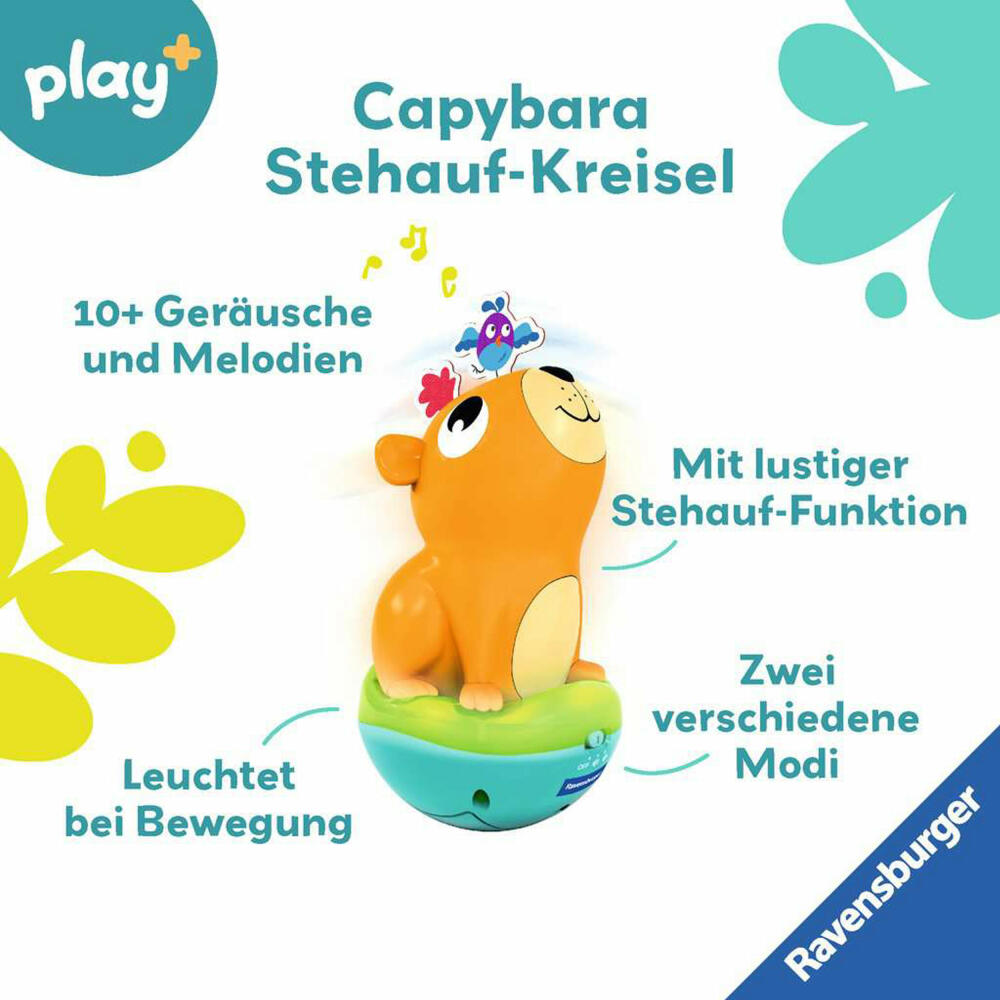 Ravensburger Play+ Musikalischer Stehauf-Kreisel, Steh-auf-Capybara, Spielzeug, ab 6 Monaten, 04874