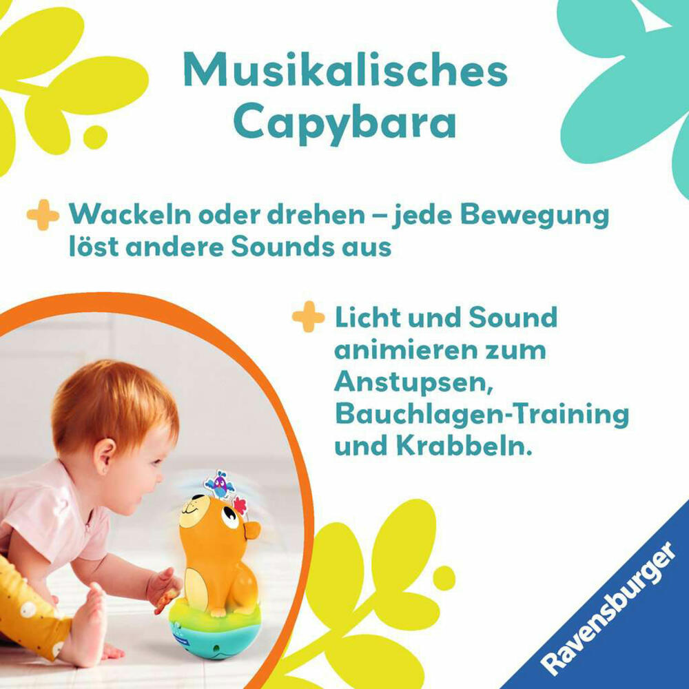 Ravensburger Play+ Musikalischer Stehauf-Kreisel, Steh-auf-Capybara, Spielzeug, ab 6 Monaten, 04874