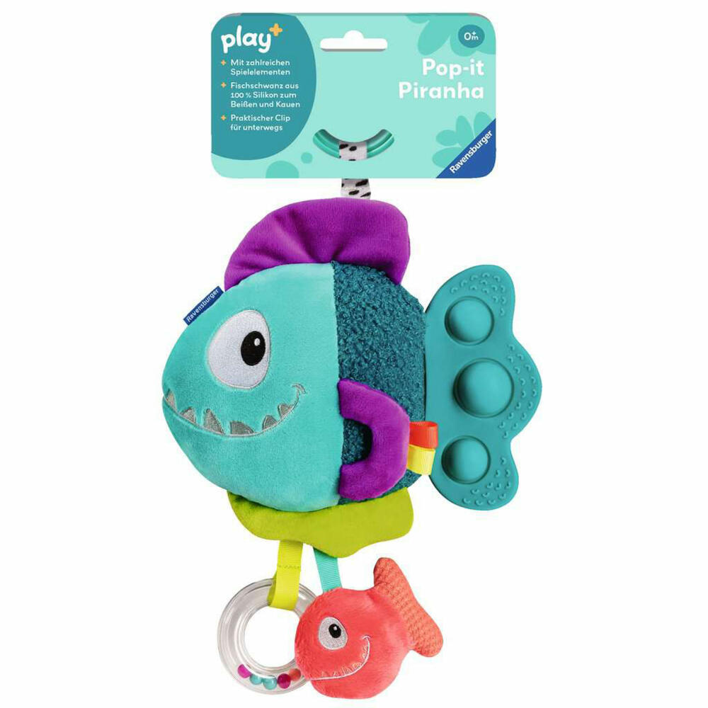 Ravensburger Play+ Pop-it Piranha Blau, Greifling, Greifspielzeug, Baby Spielzeug, 04876
