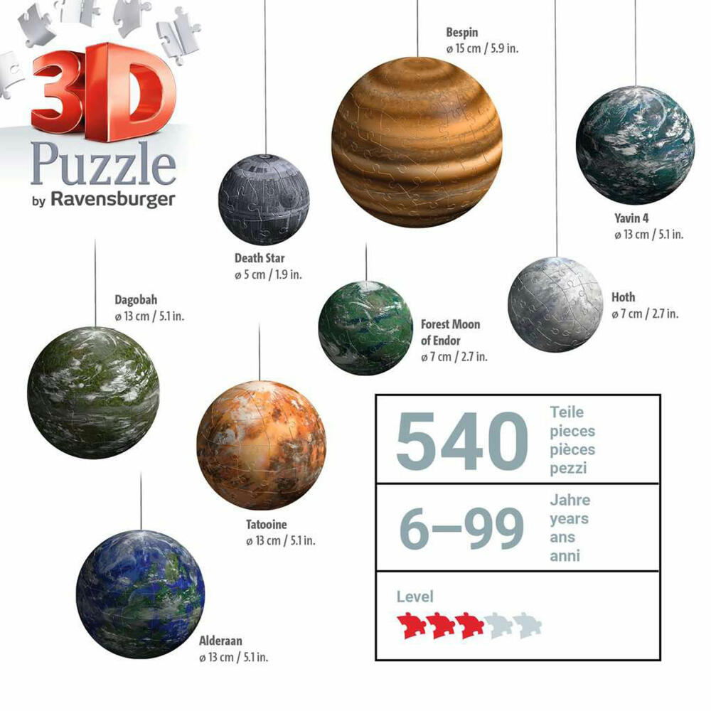 Ravensburger 3D Puzzles Puzzle-Ball Star Wars Himmelskörper, Puzzleball, 531 Teile, ab 8 Jahren, 11577