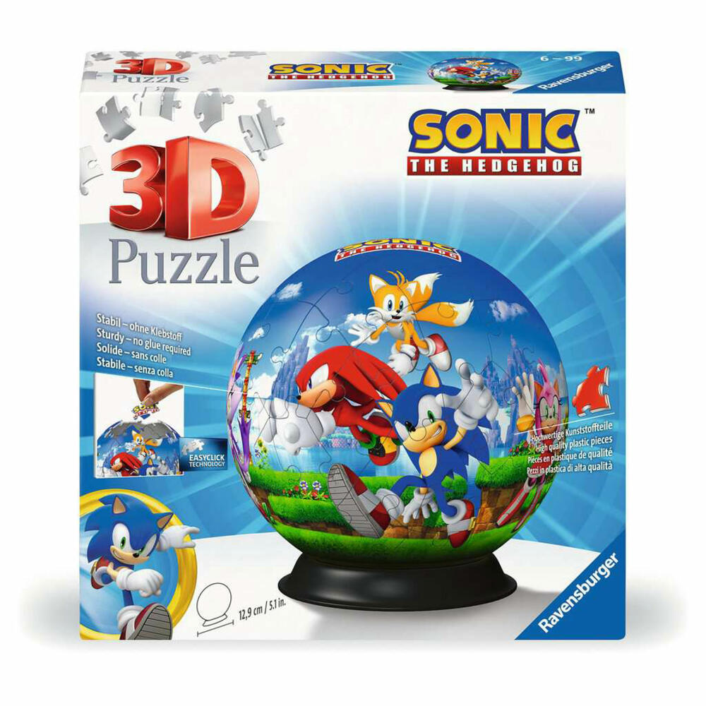 Ravensburger 3D Puzzles Puzzle-Ball Sonic the Hedgehog, Puzzleball, 72 Teile, ab 6 Jahren, 11592