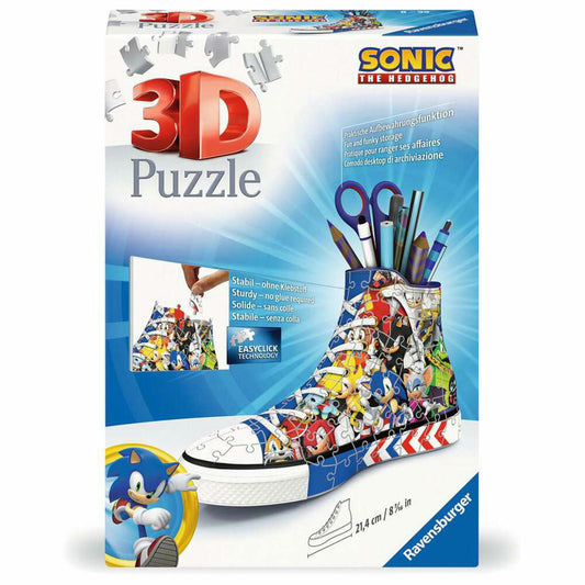 Ravensburger 3D Puzzles Sneaker Sonic the Hedgehog, Utensilo, Stiftehalter, 108 Teile, ab 8 Jahren, 11593