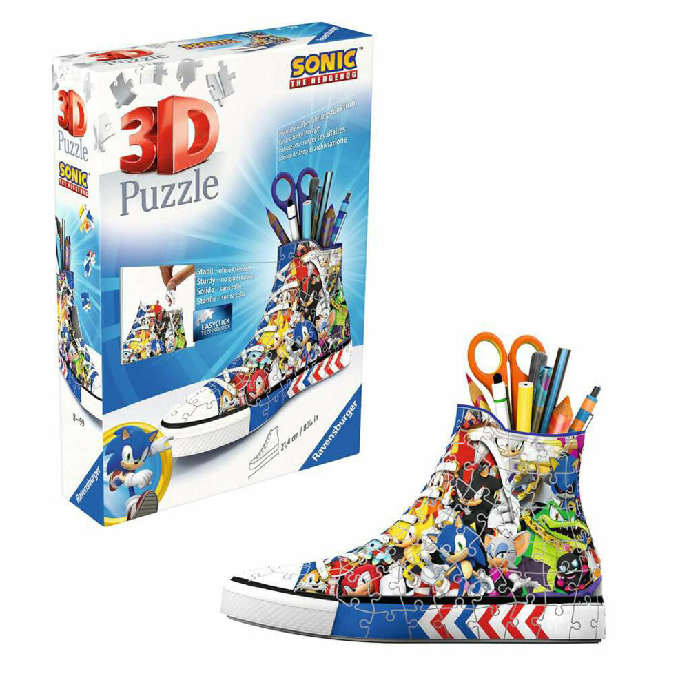 Ravensburger 3D Puzzles Sneaker Sonic the Hedgehog, Utensilo, Stiftehalter, 108 Teile, ab 8 Jahren, 11593