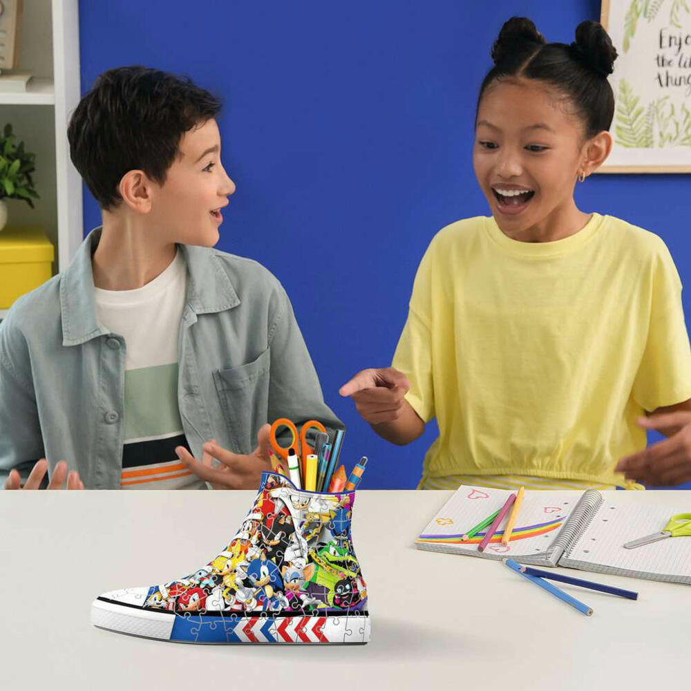 Ravensburger 3D Puzzles Sneaker Sonic the Hedgehog, Utensilo, Stiftehalter, 108 Teile, ab 8 Jahren, 11593