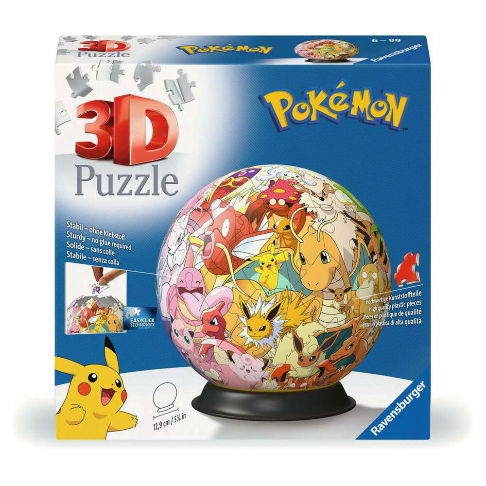 Ravensburger 3D Puzzles Puzzle-Ball Pokemon Kanto Region, Puzzleball, 72 Teile, ab 6 Jahren, 11595