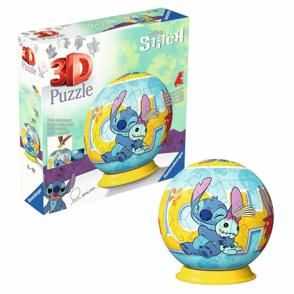 Ravensburger 3D Puzzles Puzzle-Ball Disney Stitch, Puzzleball, 72 Teile, ab 6 Jahren, 11596