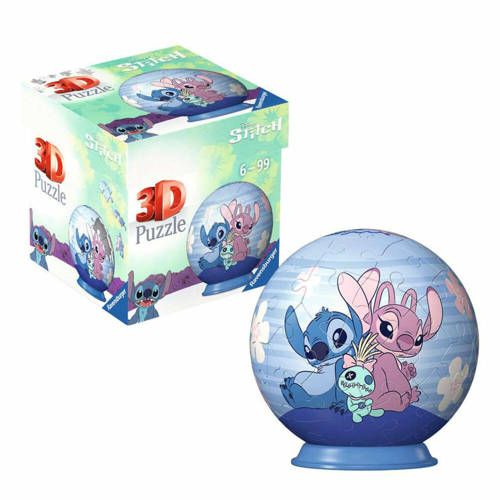 Ravensburger 3D Puzzles Puzzle-Ball Disney Stitch & Angel, Puzzleball, 54 Teile, ab 6 Jahren, 11599
