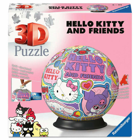 Ravensburger 3D Puzzles Puzzle-Ball Hello Kitty and Friends, Puzzleball, 72 Teile, ab 6 Jahren, 11630