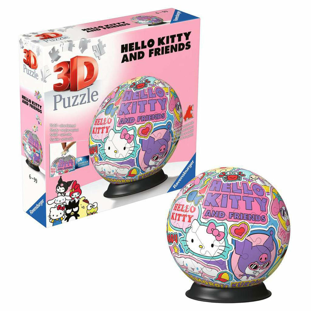 Ravensburger 3D Puzzles Puzzle-Ball Hello Kitty and Friends, Puzzleball, 72 Teile, ab 6 Jahren, 11630