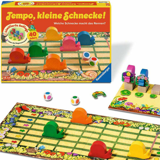 Ravensburger Tempo, kleine Schnecke! 40 Jahre Jubiläumsausgabe, Farbwürfelspiel, Kinderspiel, ab 3 Jahren, 23034