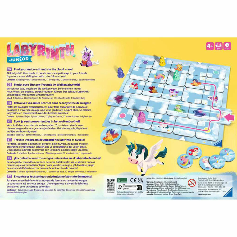 Ravensburger Einhorn Junior Labyrinth, Das verrückte Labyrinth, Brettspiel, Kinderspiel, ab 4 Jahren, 23046