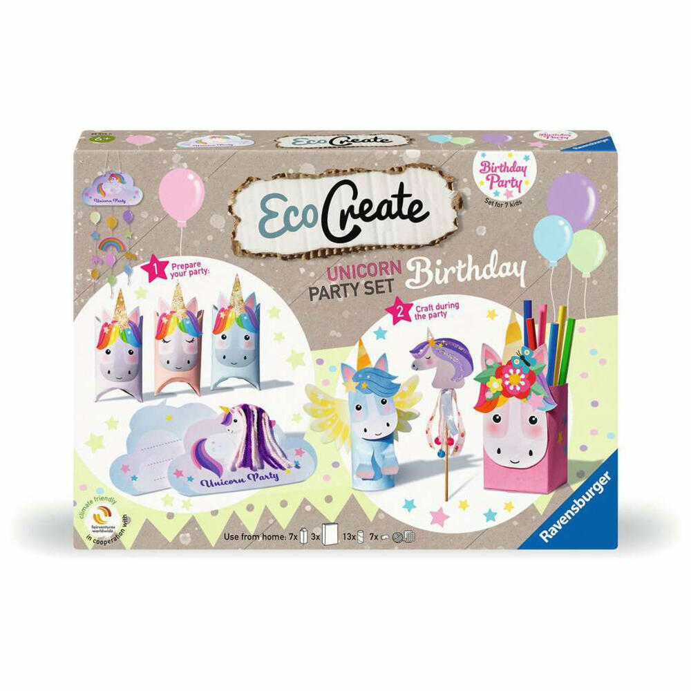 Ravensburger EcoCreate Feiere deinen Einhorn-Geburtstag, Bastelset, Kreativset, ab 6 Jahren, 23675